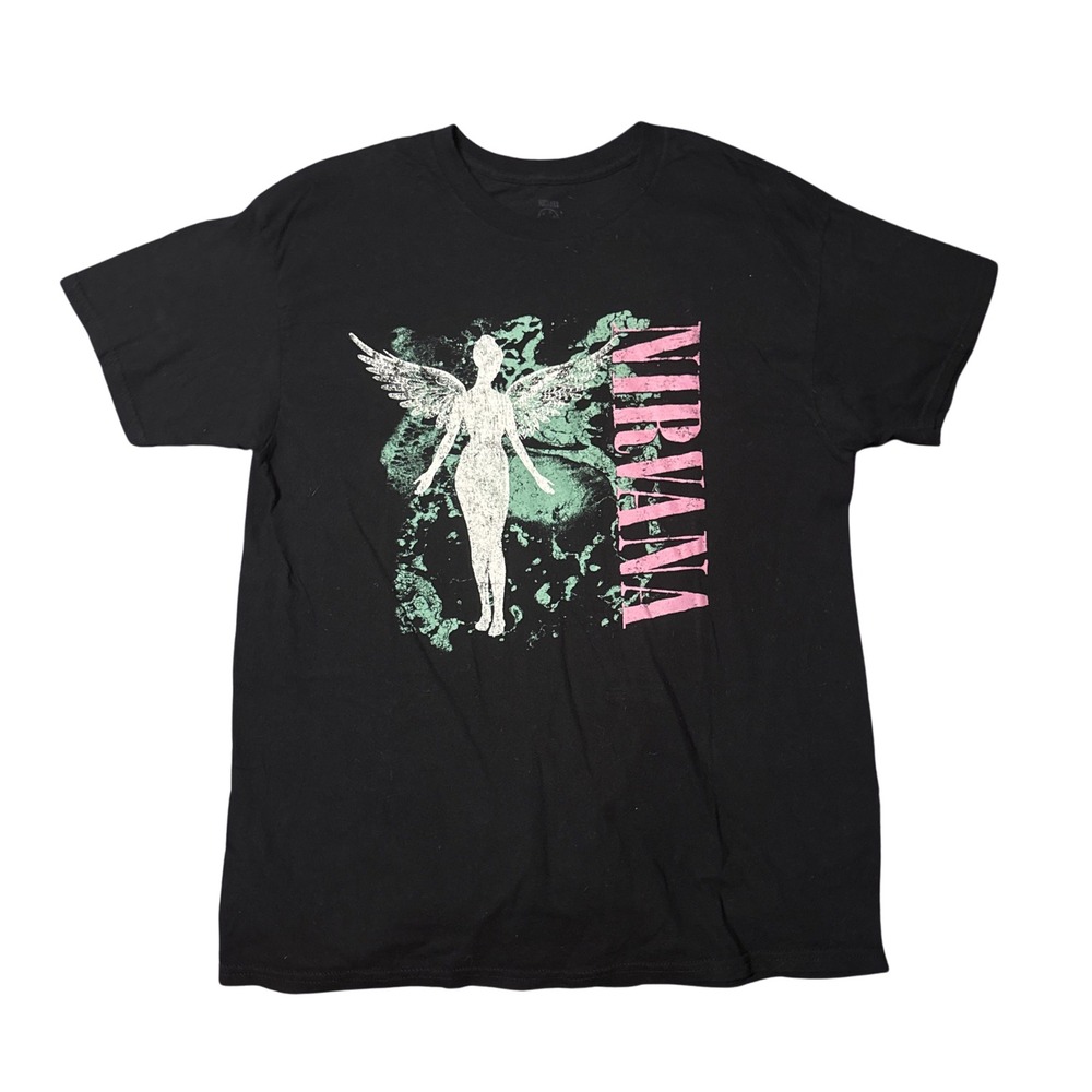Nirvana In Utero Angel Graphic T-Shirt Black Short Sleeve Cotton L
Distressed